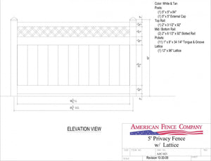 AFC-021   5' Tall x 8' Wide Privacy Fence with Lattice Accent