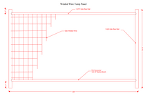 Diagram of a welded wire temporary fence panel with labeled measurements, showcasing galvanized welded wire mesh and reinforced rails for durability and stability.