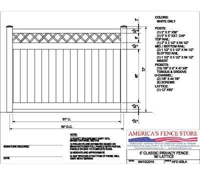 AFC6SLA   6' Tall x 8' Wide Privacy Fence with Lattice Accent