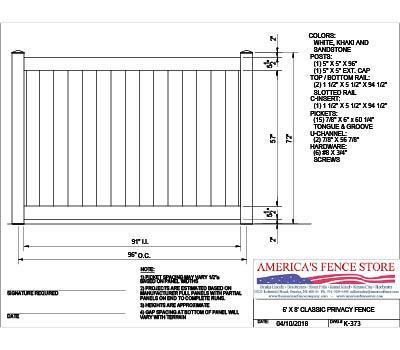 K-373 6' Tall x 8' Wide Privacy Fence - White